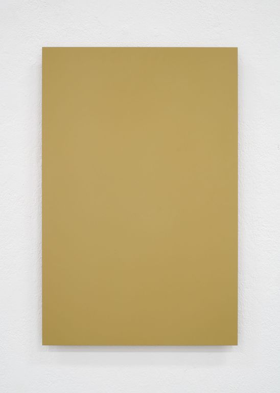 Laquer on aluminum titled 'Dark Yellow', 2017, from the series RAL